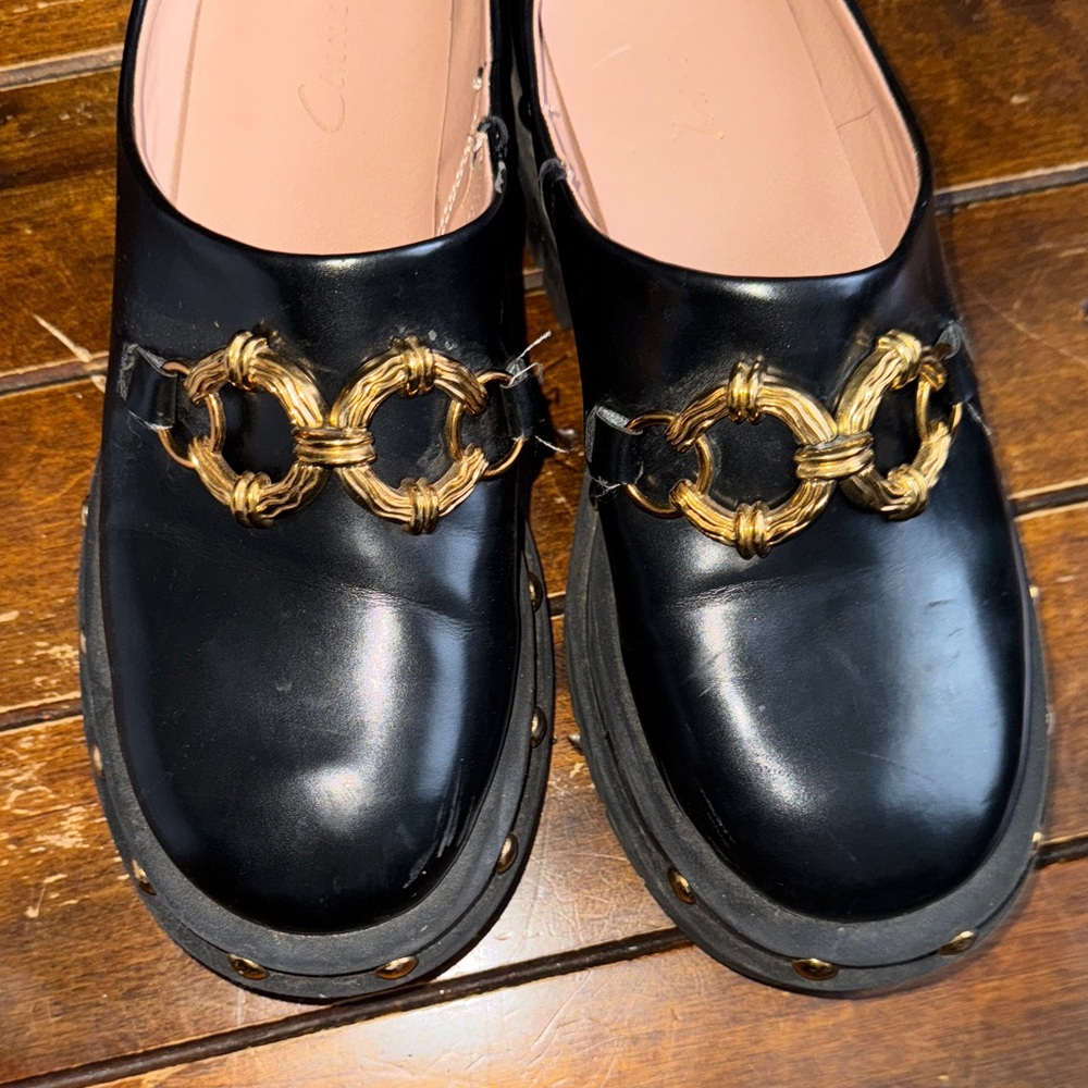 Circus by Sam Edelman Black Loafers with Gold Chain Detail